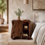 Norevella Asymmetrical Live Edge Handcrafted Bedside Table by Timberustic — Dark Walnut finish