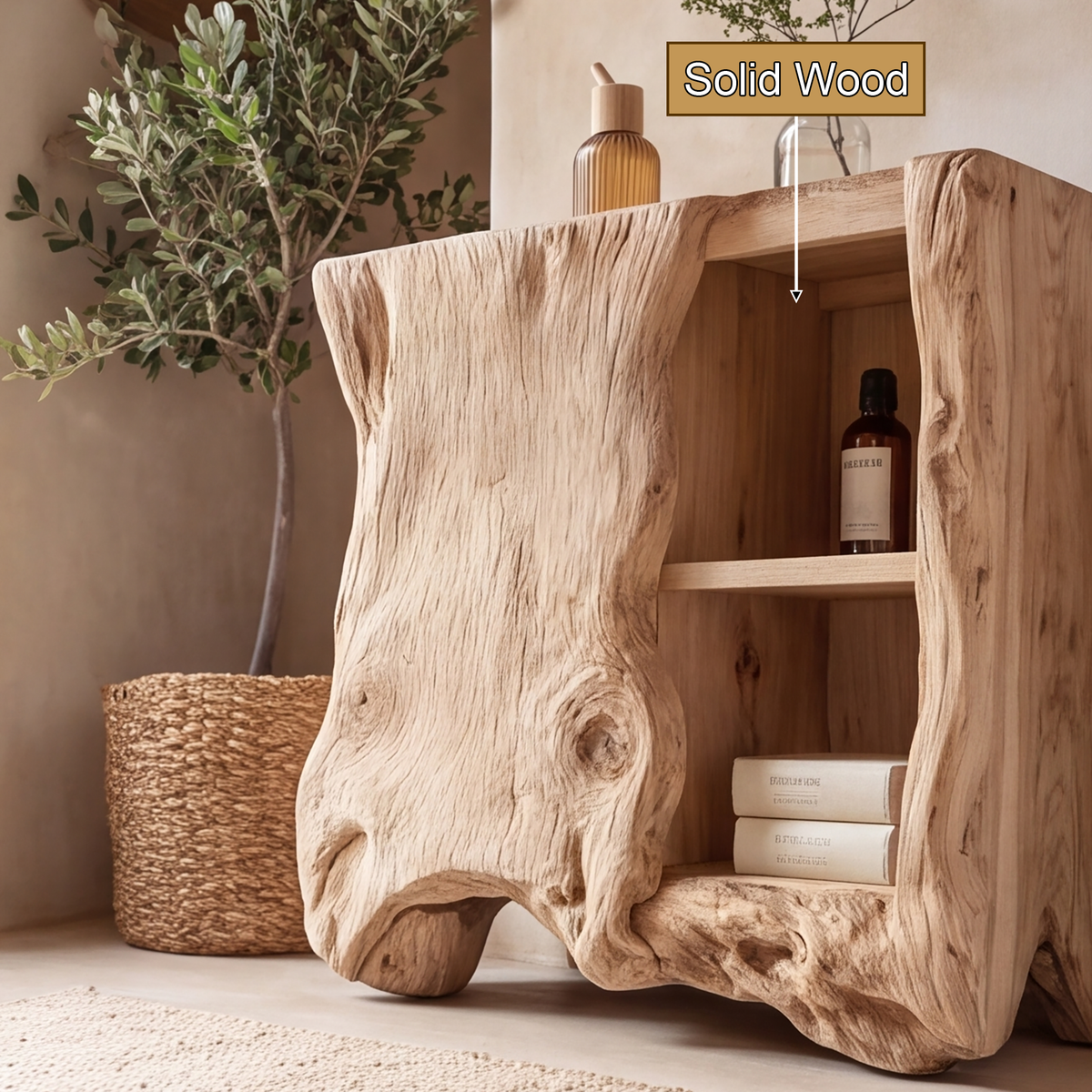 Norevella Asymmetrical Live Edge Handcrafted Bedside Table by Timberustic — solid wood detail