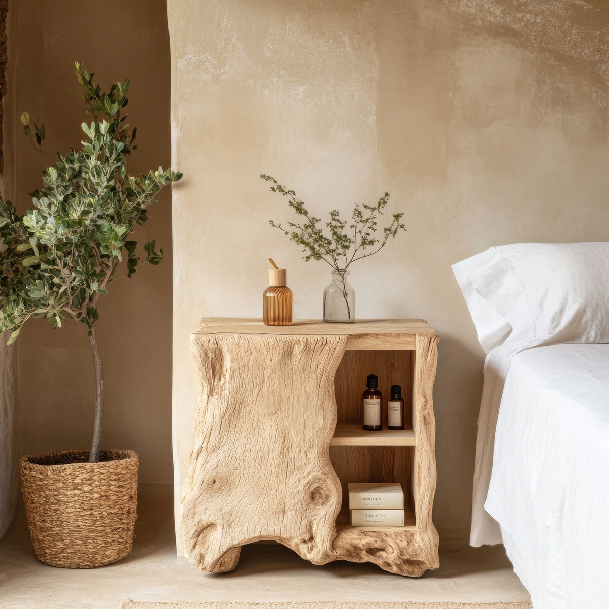 Norevella Asymmetrical Live Edge Handcrafted Bedside Table by Timberustic — overall product view