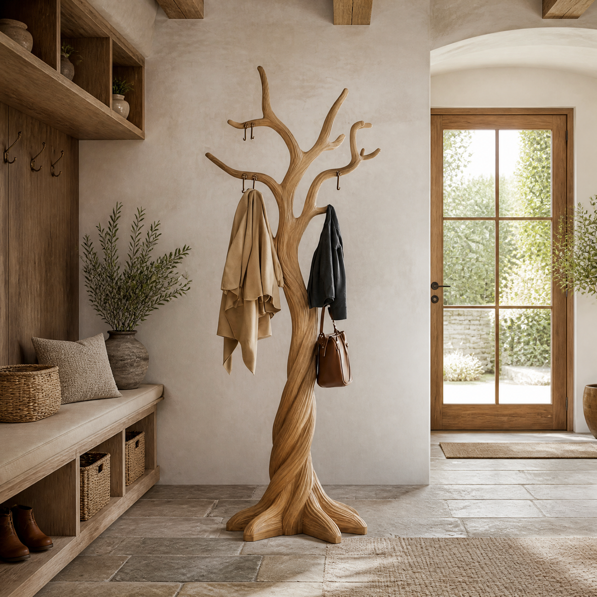 Norilora Twisting Sculpted Tree Coat Rack by Timberustic — Natural Oak finish