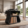 Norilune Sculpted Hourglass Frame Handcrafted Record Player Stand With Storage by Timberustic — Black finish