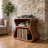 Norilune Sculpted Hourglass Frame Handcrafted Record Player Stand With Storage by Timberustic — Brown finish