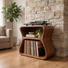 Norilune Sculpted Hourglass Frame Handcrafted Record Player Stand With Storage by Timberustic — Brown finish