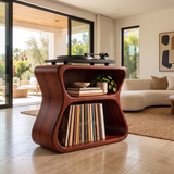 Norilune Sculpted Hourglass Frame Handcrafted Record Player Stand With Storage by Timberustic — Mahogany finish