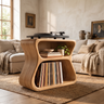 Norilune Sculpted Hourglass Frame Handcrafted Record Player Stand With Storage by Timberustic — Natural Oak finish