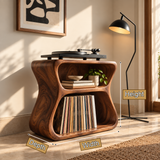 Norilune Sculpted Hourglass Frame Handcrafted Record Player Stand With Storage by Timberustic — product dimensions