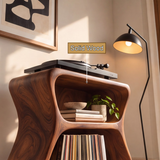 Norilune Sculpted Hourglass Frame Handcrafted Record Player Stand With Storage by Timberustic — solid wood detail