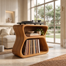 Norilune Sculpted Hourglass Frame Handcrafted Record Player Stand With Storage by Timberustic — Teak finish