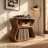 Norilune Sculpted Hourglass Frame Handcrafted Record Player Stand With Storage by Timberustic — overall product view