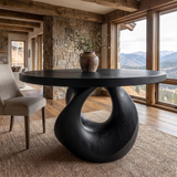 Noririen Sculpted Pedestal Handcrafted Round Dining Table by Timberustic — Black finish