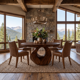 Noririen Sculpted Pedestal Handcrafted Round Dining Table by Timberustic — Dark Walnut finish