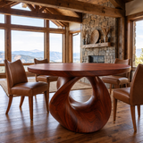 Noririen Sculpted Pedestal Handcrafted Round Dining Table by Timberustic — Mahogany finish