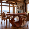 Noririen Sculpted Pedestal Handcrafted Round Dining Table by Timberustic — Mahogany finish