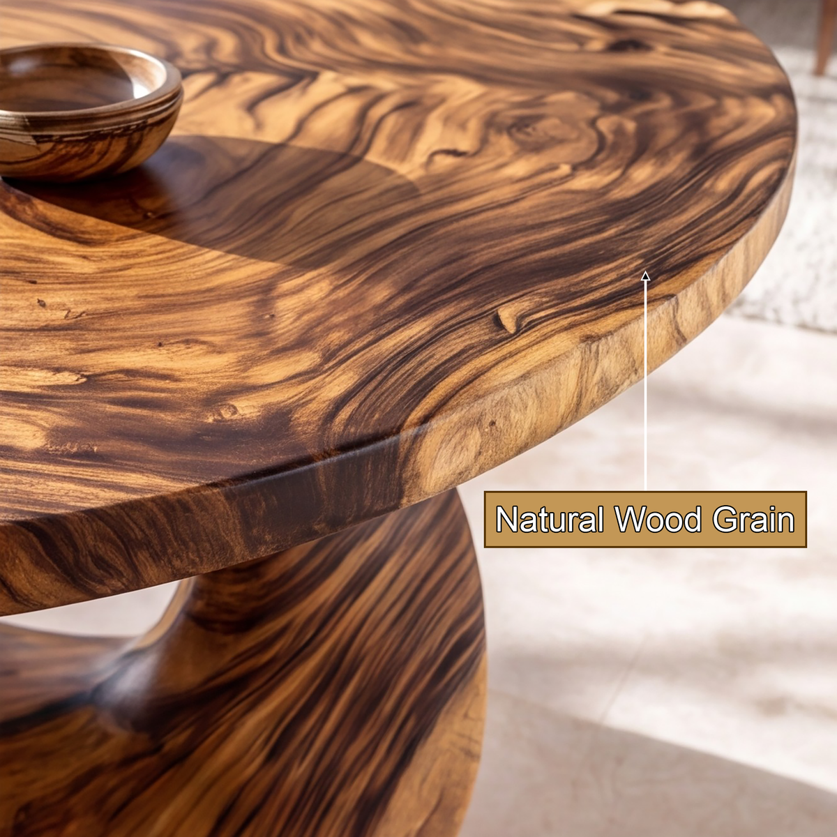 Noririen Sculpted Pedestal Handcrafted Round Dining Table by Timberustic — natural wood grain detail