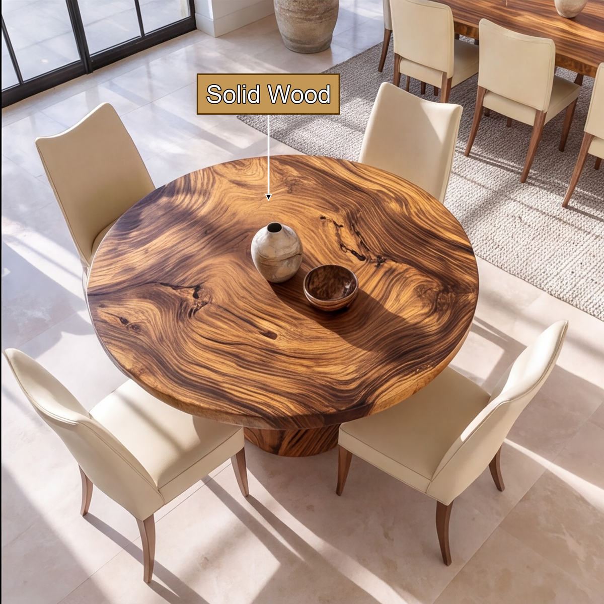 Noririen Sculpted Pedestal Handcrafted Round Dining Table by Timberustic — solid wood detail