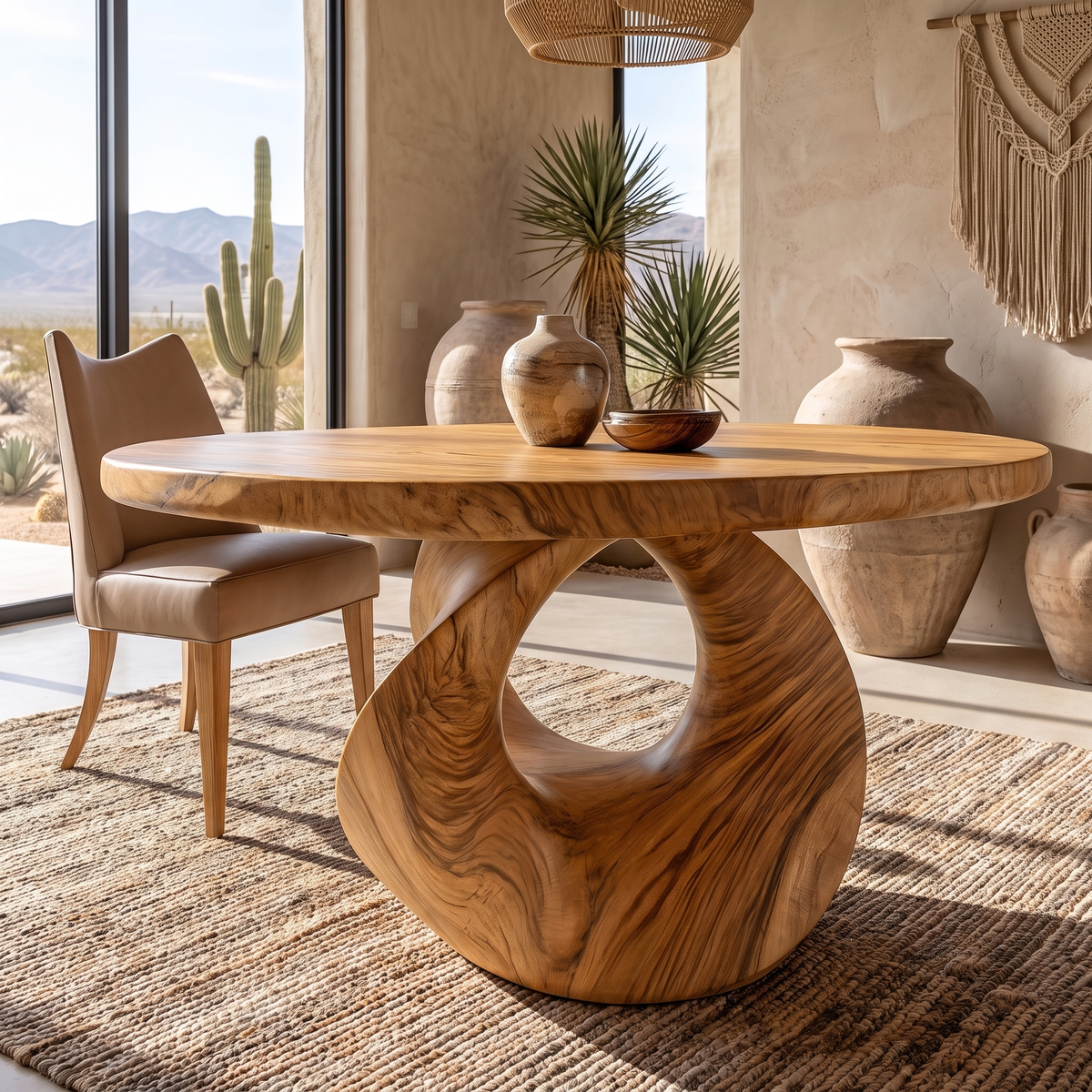 Noririen Sculpted Pedestal Handcrafted Round Dining Table by Timberustic — Teak finish