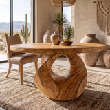 Noririen Sculpted Pedestal Handcrafted Round Dining Table by Timberustic — Teak finish