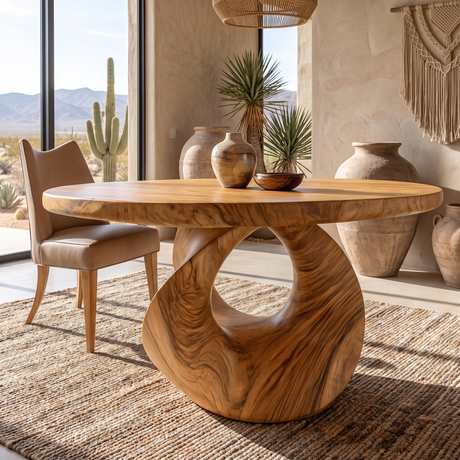 Noririen Sculpted Pedestal Handcrafted Round Dining Table Teak - Timberustic Dining Table