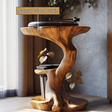 Norivane Branching Sculpted Handcrafted Record Player Stand With Storage by Timberustic — natural wood grain detail