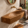 Norivyn Live Edge Sculpted Basin Handcrafted Floating Bathroom Vanity with Integrated Sink Teak - Timberustic Floating Bathroom Vanity with Integrated Sink