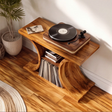 Norodell Curved Frame Handcrafted Record Player Stand With Storage - Timberustic Record Player Stand With Storage