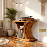 Norodell Curved Frame Handcrafted Record Player Stand With Storage - Timberustic Record Player Stand With Storage