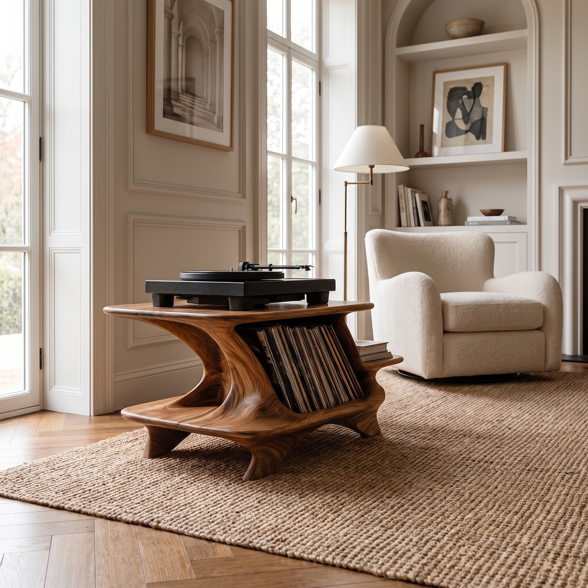 Nororell Flowing Sculpted Handcrafted Record Player Stand With Storage Brown - Timberustic Record Player Stand With Storage