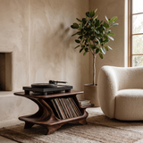 Nororell Flowing Sculpted Handcrafted Record Player Stand With Storage Dark Walnut - Timberustic Record Player Stand With Storage