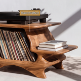 Nororell Flowing Sculpted Handcrafted Record Player Stand With Storage - Timberustic Record Player Stand With Storage