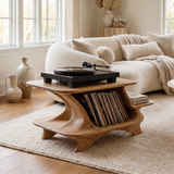 Nororell Flowing Sculpted Handcrafted Record Player Stand With Storage Natural Oak - Timberustic Record Player Stand With Storage
