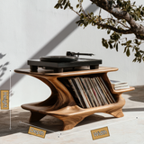 Nororell Flowing Sculpted Handcrafted Record Player Stand With Storage - Timberustic Record Player Stand With Storage
