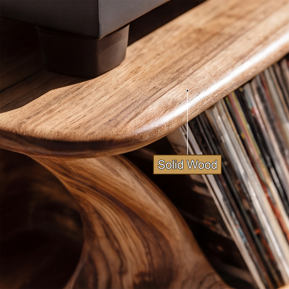Nororell Flowing Sculpted Handcrafted Record Player Stand With Storage - Timberustic Record Player Stand With Storage