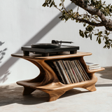 Nororell Flowing Sculpted Handcrafted Record Player Stand With Storage - Timberustic Record Player Stand With Storage