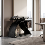 Nororien Sweeping Arch Handcrafted Record Player Stand With Storage Black - Timberustic Record Player Stand With Storage