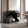 Nororien Sweeping Arch Handcrafted Record Player Stand With Storage Black - Timberustic Record Player Stand With Storage