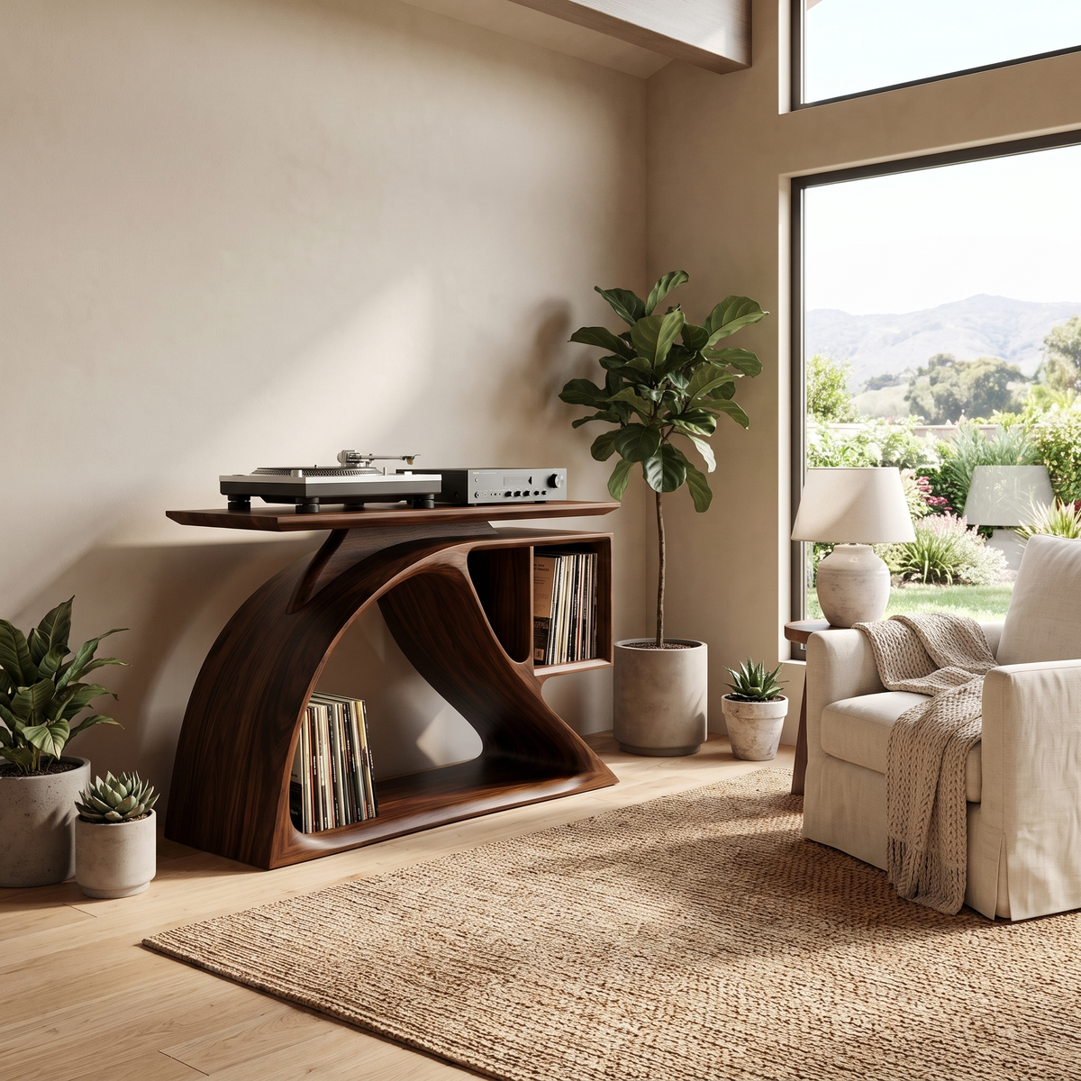 Nororien Sweeping Arch Handcrafted Record Player Stand With Storage Dark Walnut - Timberustic Record Player Stand With Storage