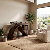 Nororien Sweeping Arch Handcrafted Record Player Stand With Storage Dark Walnut - Timberustic Record Player Stand With Storage