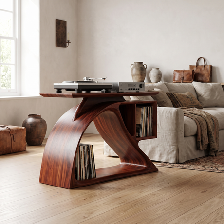 Nororien Sweeping Arch Handcrafted Record Player Stand With Storage Mahogany - Timberustic Record Player Stand With Storage