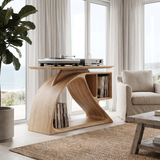 Nororien Sweeping Arch Handcrafted Record Player Stand With Storage Natural Oak - Timberustic Record Player Stand With Storage