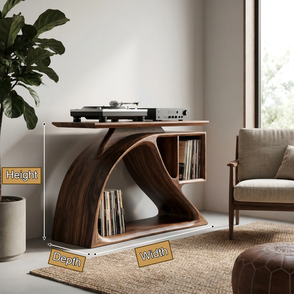 Nororien Sweeping Arch Handcrafted Record Player Stand With Storage - Timberustic Record Player Stand With Storage