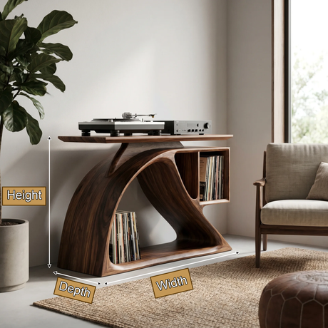 Nororien Sweeping Arch Handcrafted Record Player Stand With Storage - Timberustic Record Player Stand With Storage