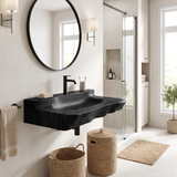 Norovella Sculpted Basin Handcrafted Floating Bathroom Vanity with Integrated Sink by Timberustic — Black finish