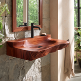 Norovella Sculpted Basin Handcrafted Floating Bathroom Vanity with Integrated Sink by Timberustic — Mahogany finish