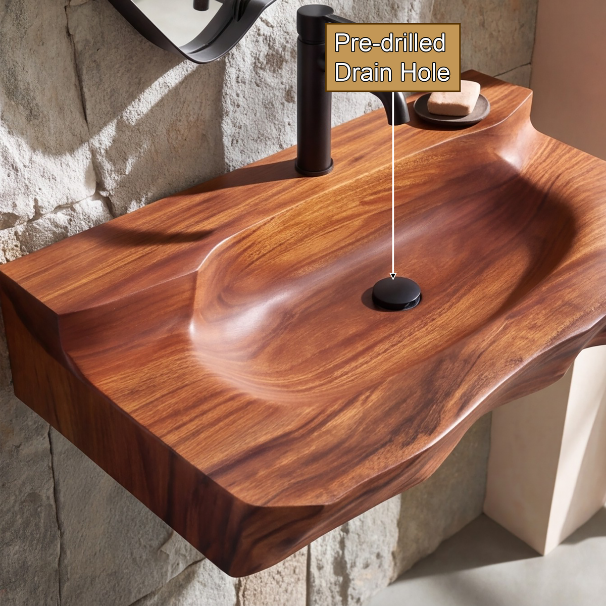 Norovella Sculpted Basin Handcrafted Floating Bathroom Vanity with Integrated Sink by Timberustic — product detail view 3