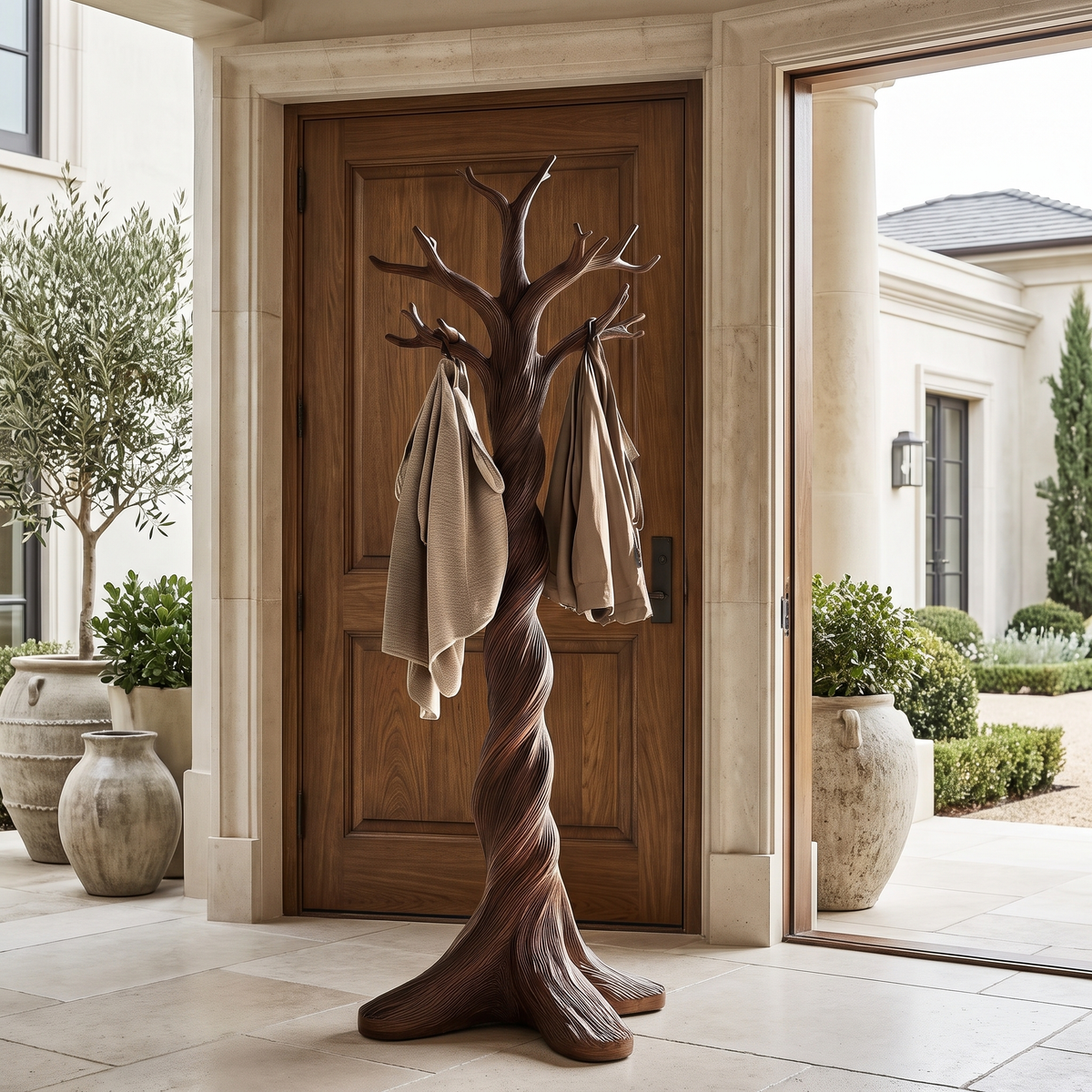 Norowyn Twisting Sculpted Tree Coat Rack by Timberustic — Brown finish