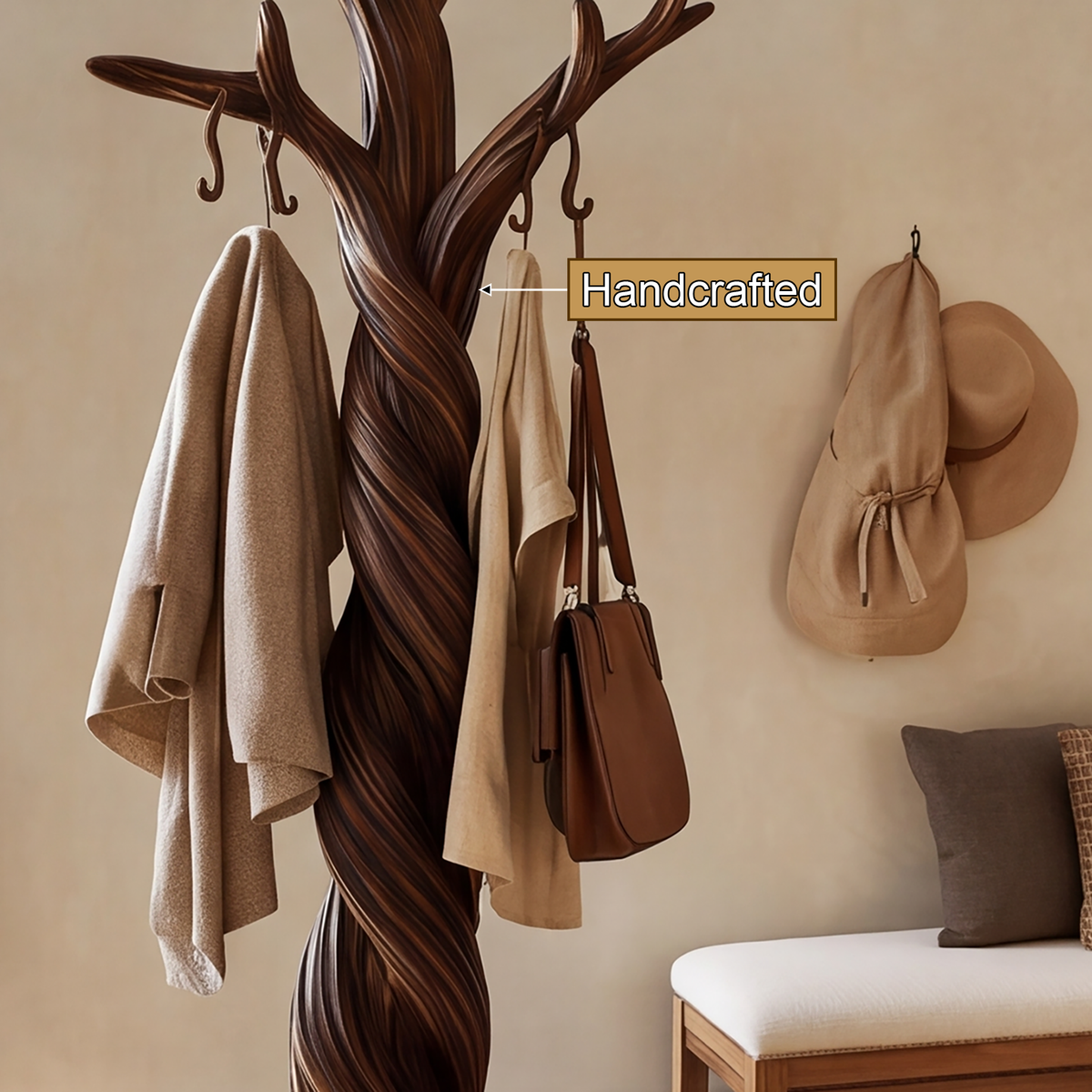 Norowyn Twisting Sculpted Tree Coat Rack by Timberustic — handcrafted details