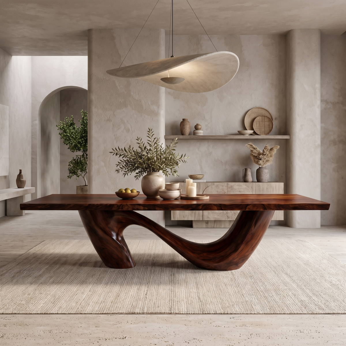 Nuvello Sculpted Loop Base Handcrafted Dining Table Dark Walnut - Timberustic Dining Table