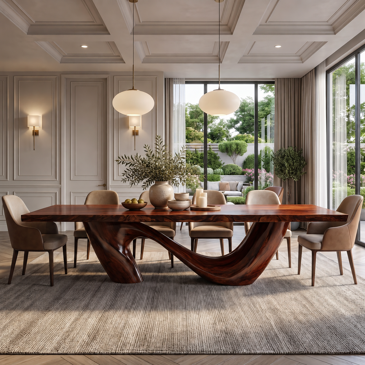 Nuvello Sculpted Loop Base Handcrafted Dining Table Mahogany - Timberustic Dining Table
