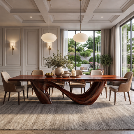 Nuvello Sculpted Loop Base Handcrafted Dining Table Mahogany - Timberustic Dining Table