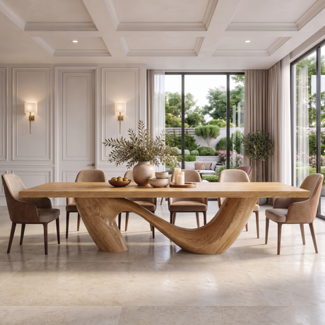 Nuvello Sculpted Loop Base Handcrafted Dining Table Natural Oak - Timberustic Dining Table